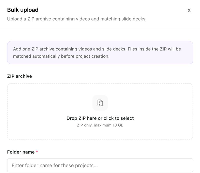 Bulk upload in edon.ai with videos and slide decks matched automatically
