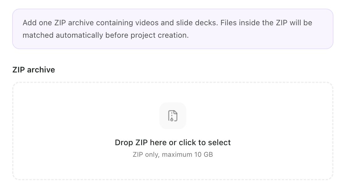The edon.ai upload screen, with video files and slide decks being added to a project